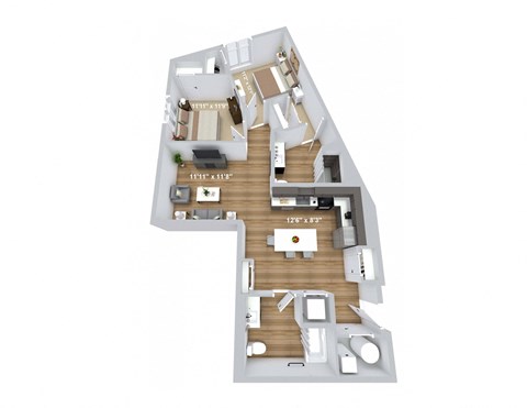 floor plan of a 1 bedroom apartment with wood floor